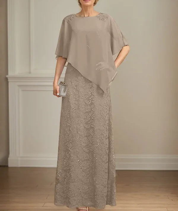 Sheath/Column Scoop Floor-Length Chiffon Lace Mother of the Bride Dress With Sequins Beading
