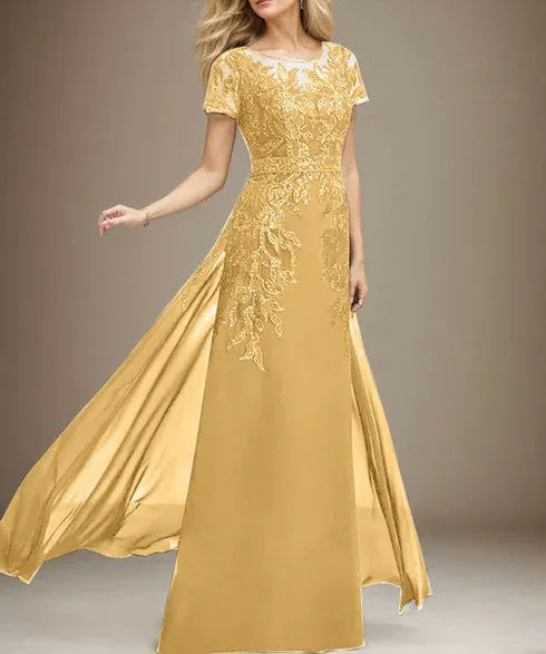 Sheath/Column Scoop Illusion Floor-Length Lace Chiffon Mother of the Bride Dress With Sequins