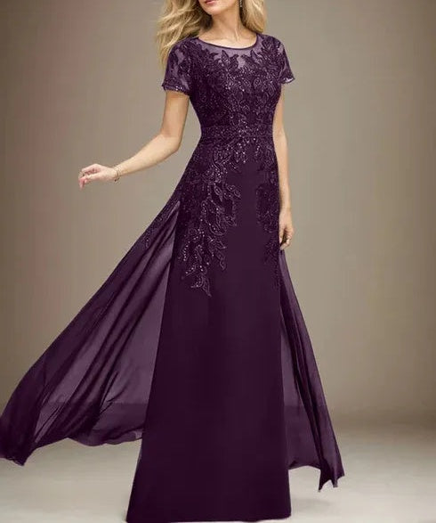 Sheath/Column Scoop Illusion Floor-Length Lace Chiffon Mother of the Bride Dress With Sequins