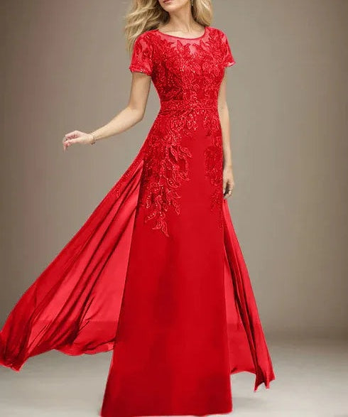 Sheath/Column Scoop Illusion Floor-Length Lace Chiffon Mother of the Bride Dress With Sequins