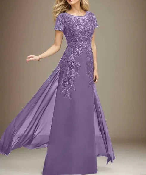Sheath/Column Scoop Illusion Floor-Length Lace Chiffon Mother of the Bride Dress With Sequins