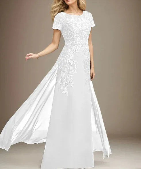 Sheath/Column Scoop Illusion Floor-Length Lace Chiffon Mother of the Bride Dress With Sequins
