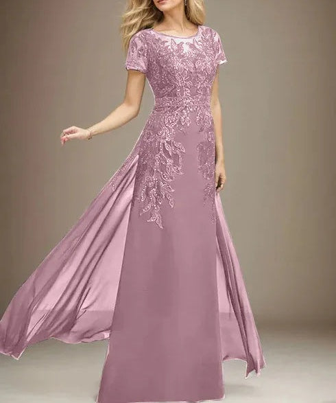 Sheath/Column Scoop Illusion Floor-Length Lace Chiffon Mother of the Bride Dress With Sequins