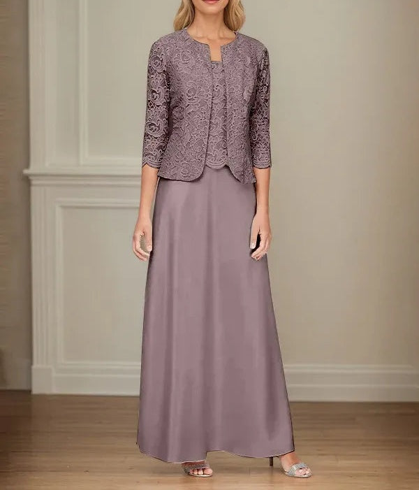 Glitter Lace & Satin Skirt Jacket Dress with Open Jacket