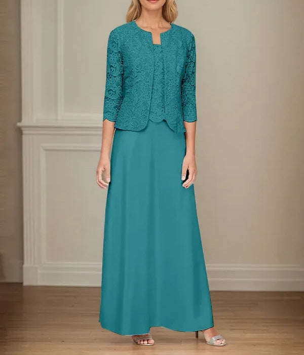 Glitter Lace & Satin Skirt Jacket Dress with Open Jacket