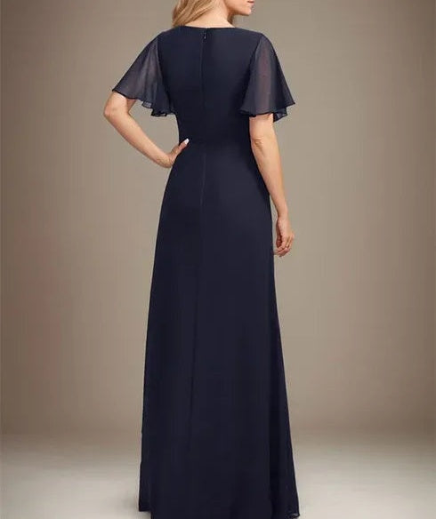 A-line Asymmetrical Floor-Length Chiffon Mother of the Bride Dress With Pleated Beading Sequins