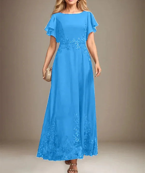 A-line Scoop Ankle-Length Lace Chiffon Mother of the Bride Dress With Sequins
