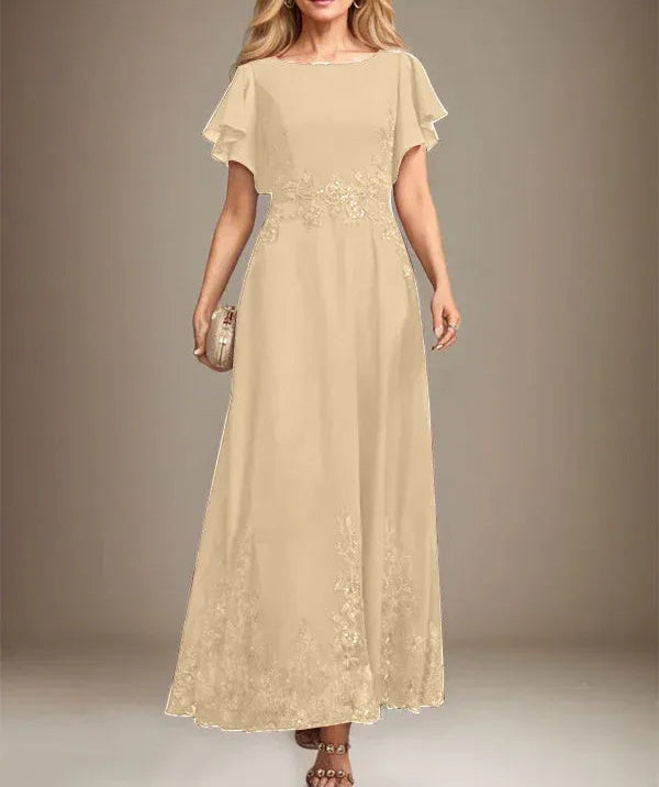 A-line Scoop Ankle-Length Lace Chiffon Mother of the Bride Dress With Sequins