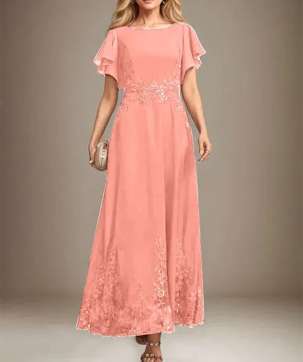 A-line Scoop Ankle-Length Lace Chiffon Mother of the Bride Dress With Sequins