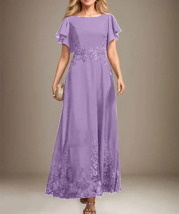 A-line Scoop Ankle-Length Lace Chiffon Mother of the Bride Dress With Sequins