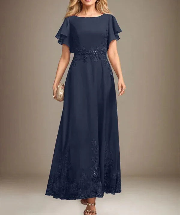 A-line Scoop Ankle-Length Lace Chiffon Mother of the Bride Dress With Sequins