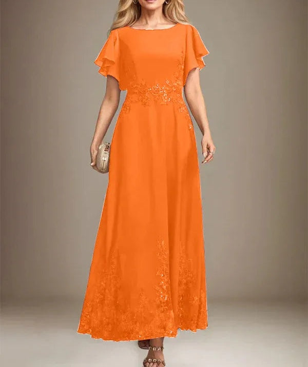 A-line Scoop Ankle-Length Lace Chiffon Mother of the Bride Dress With Sequins