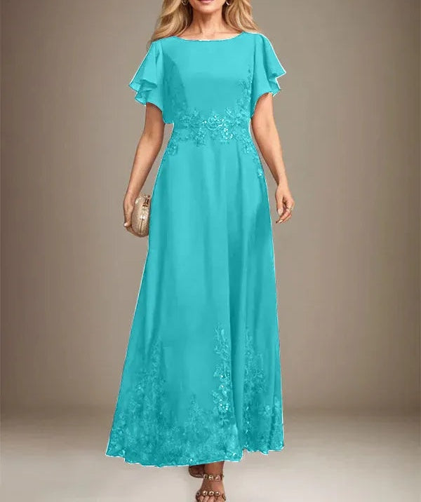 A-line Scoop Ankle-Length Lace Chiffon Mother of the Bride Dress With Sequins
