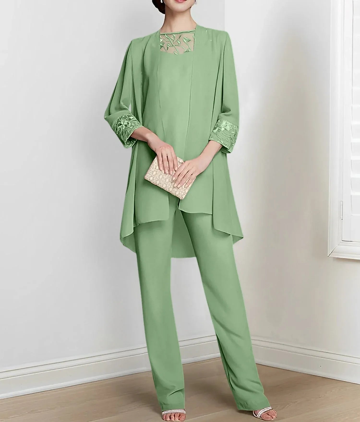 Chiffon Long Sleeves Mother Of The Bride Pantsuits With Jacket