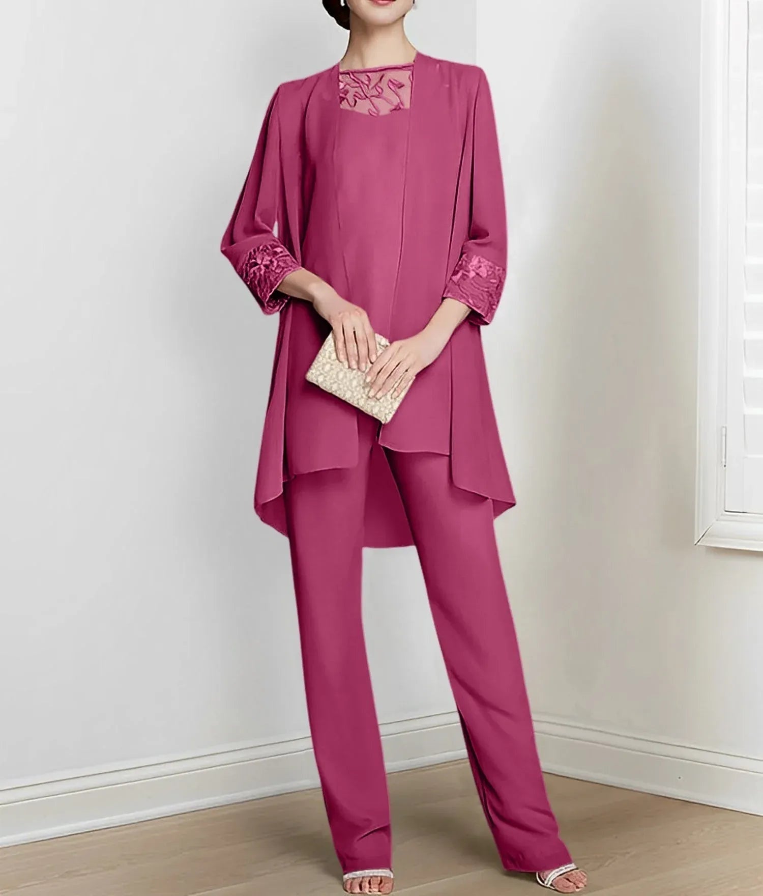 Chiffon Long Sleeves Mother Of The Bride Pantsuits With Jacket