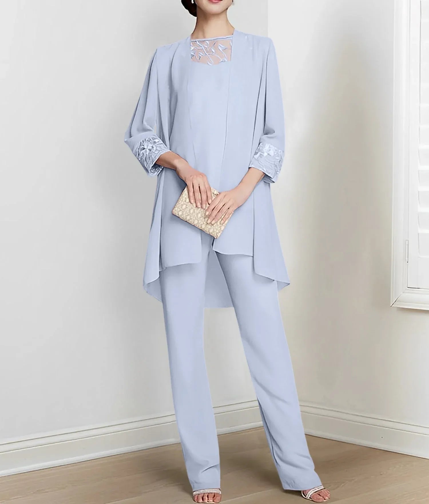 Chiffon Long Sleeves Mother Of The Bride Pantsuits With Jacket