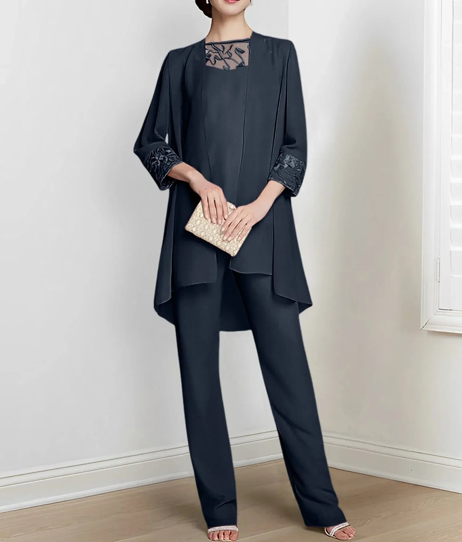 Chiffon Long Sleeves Mother Of The Bride Pantsuits With Jacket