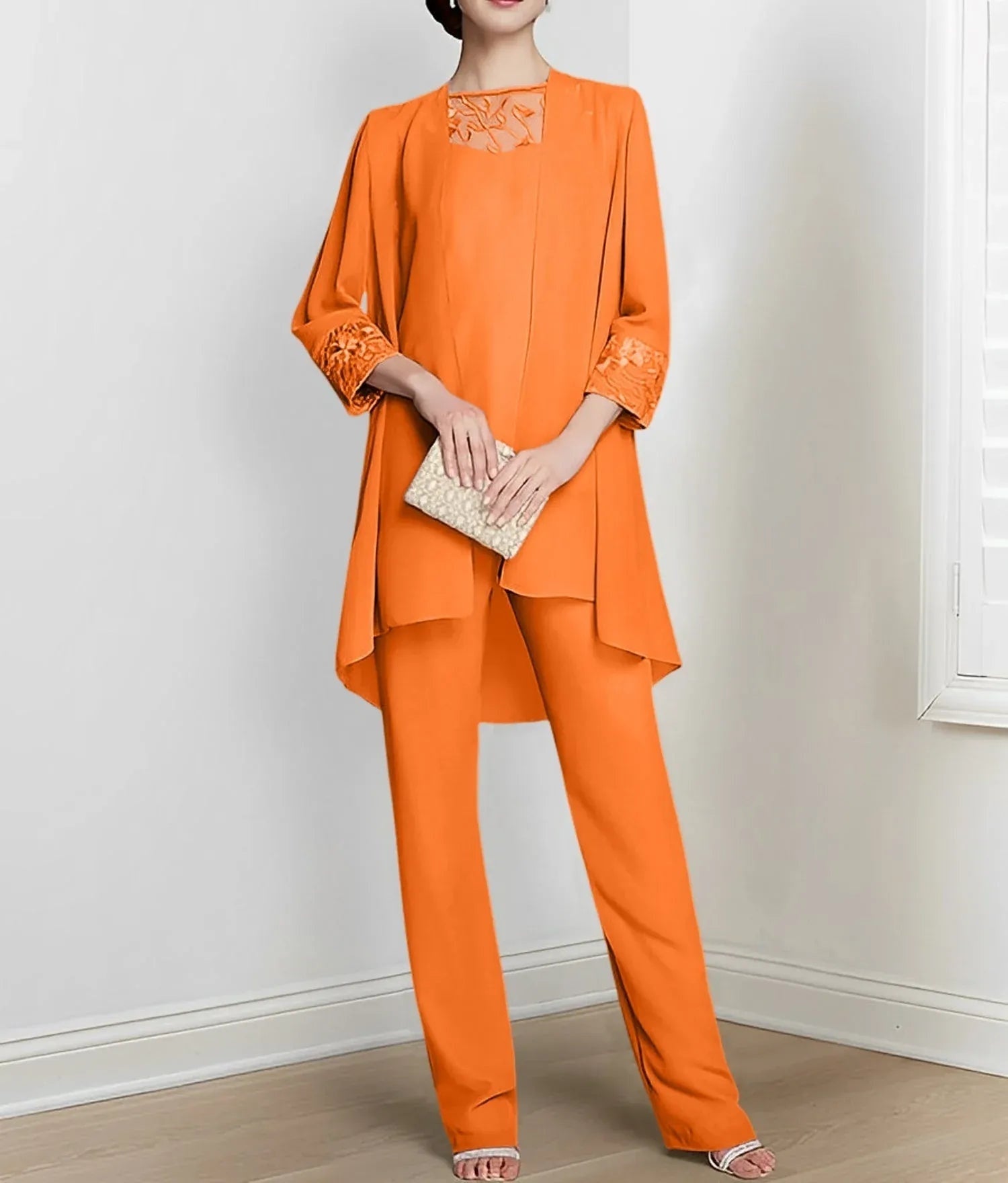 Chiffon Long Sleeves Mother Of The Bride Pantsuits With Jacket