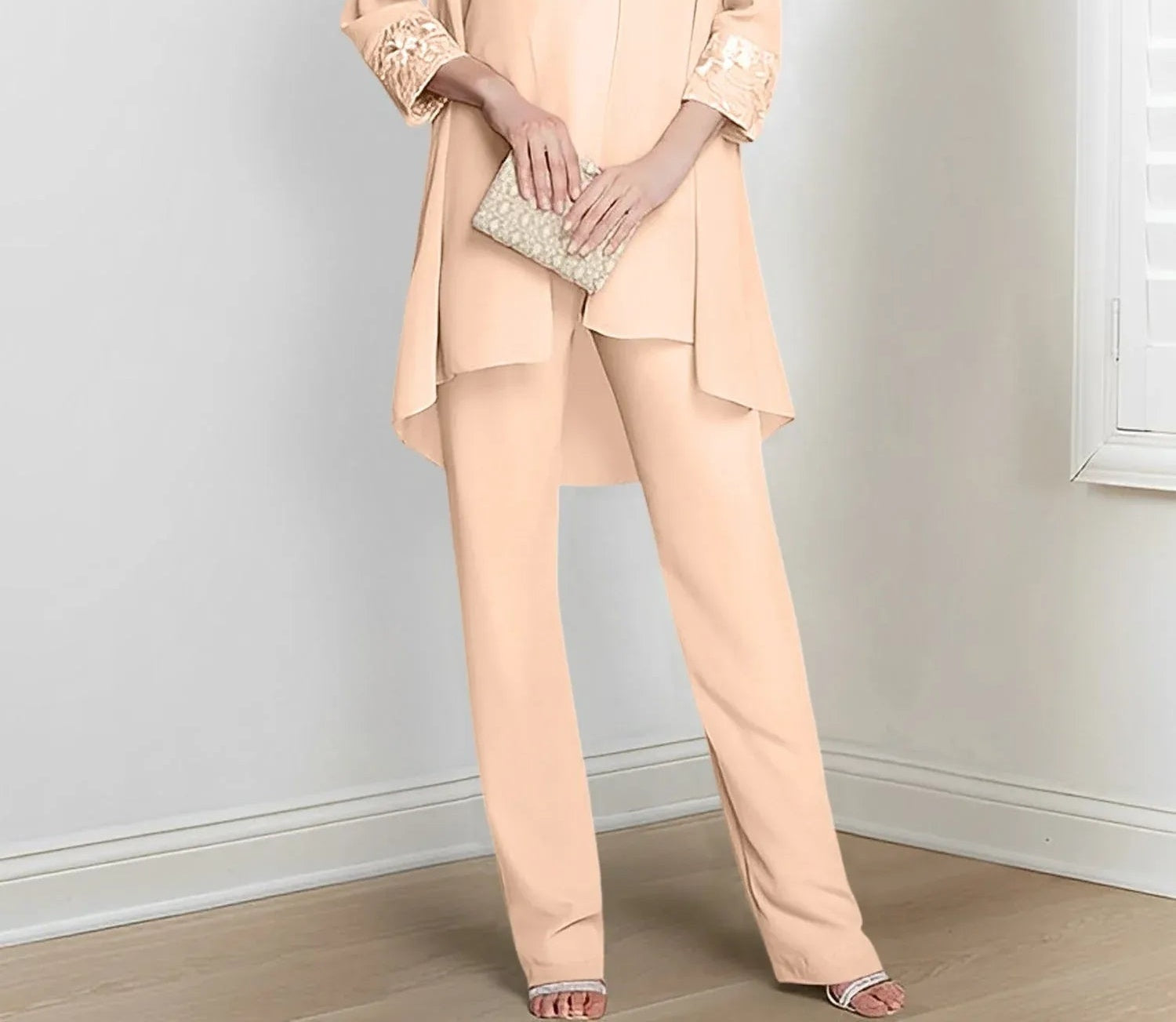Chiffon Long Sleeves Mother Of The Bride Pantsuits With Jacket