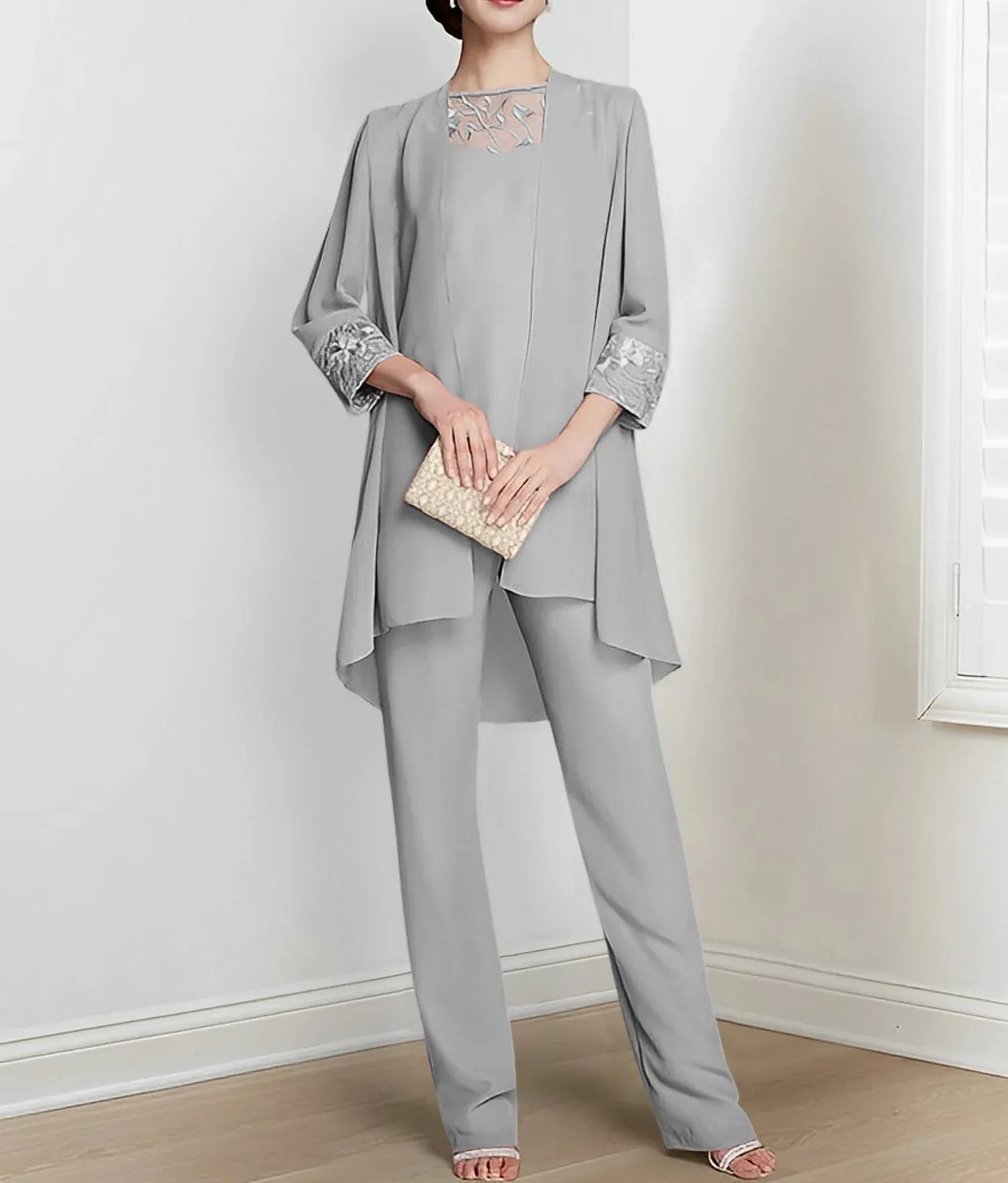 Chiffon Long Sleeves Mother Of The Bride Pantsuits With Jacket