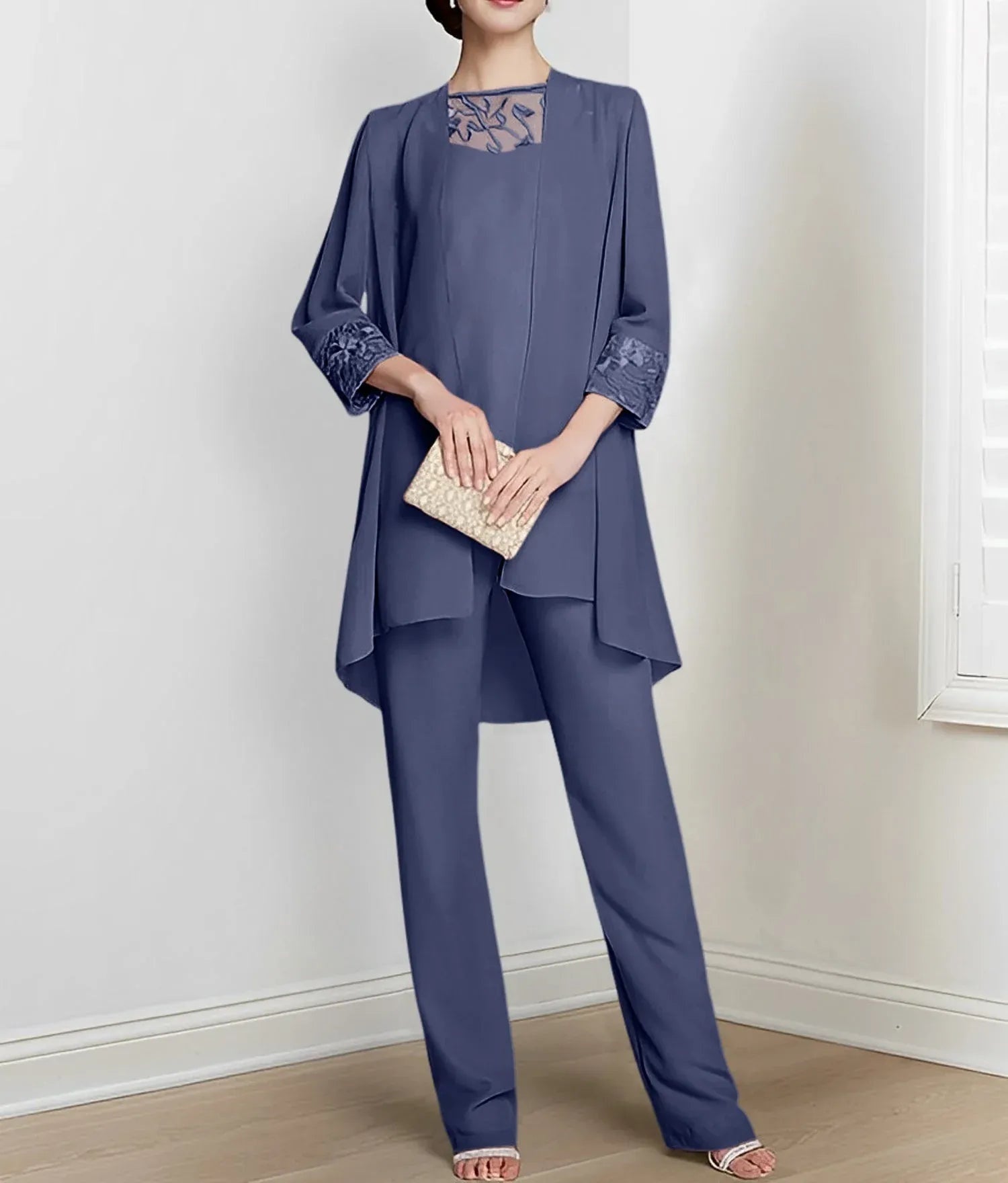 Chiffon Long Sleeves Mother Of The Bride Pantsuits With Jacket