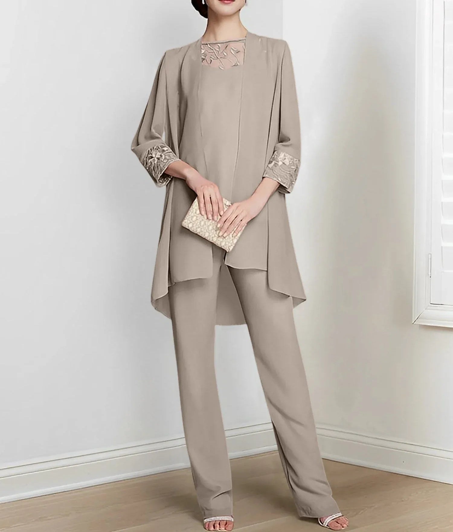 Chiffon Long Sleeves Mother Of The Bride Pantsuits With Jacket