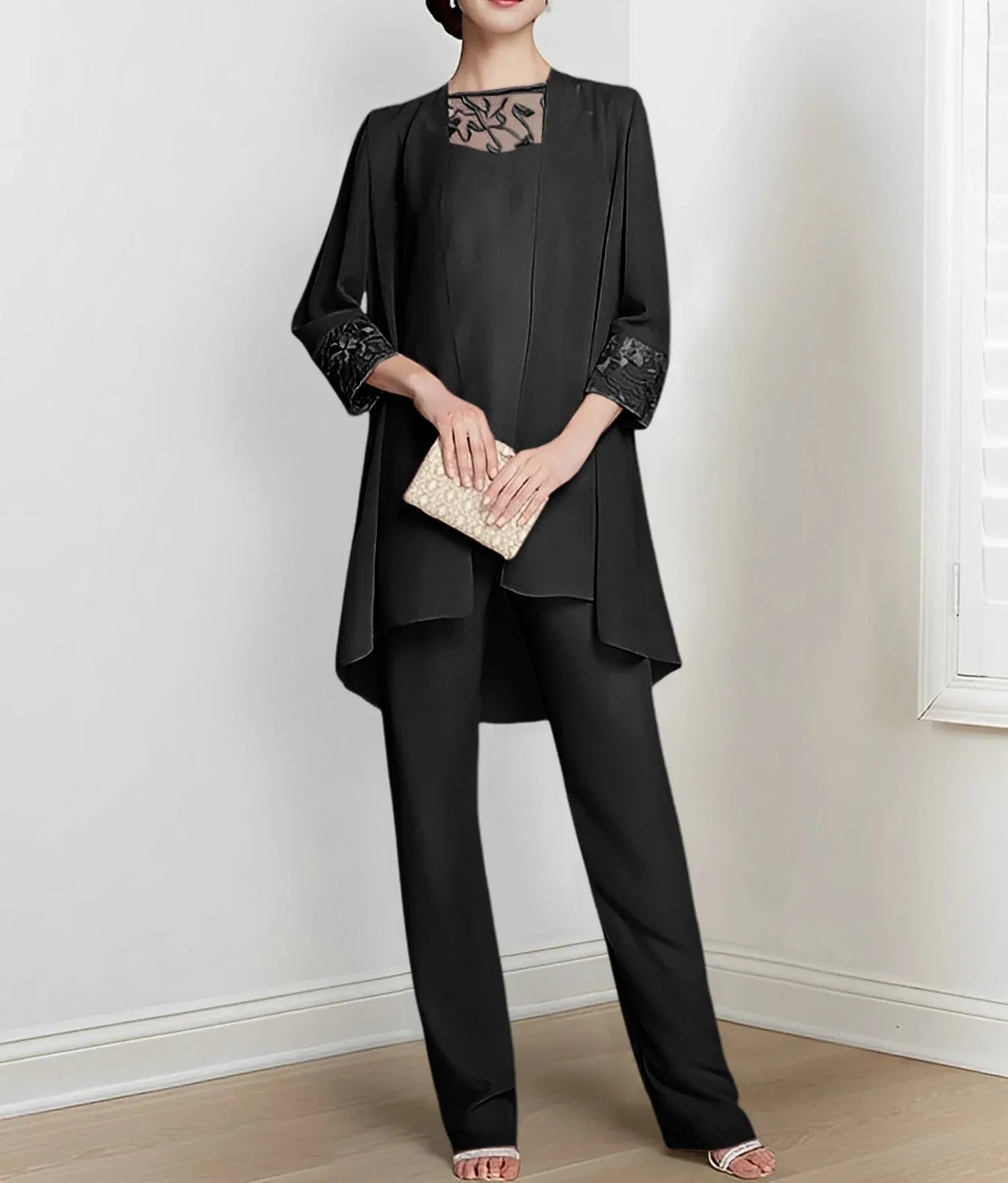Chiffon Long Sleeves Mother Of The Bride Pantsuits With Jacket