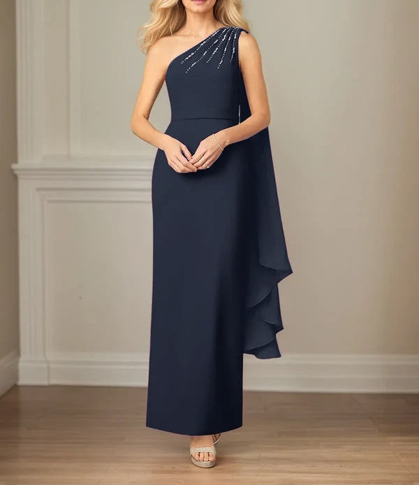 Sheath/Column Chiffon One Shoulder Sleeveless Floor Length Dress