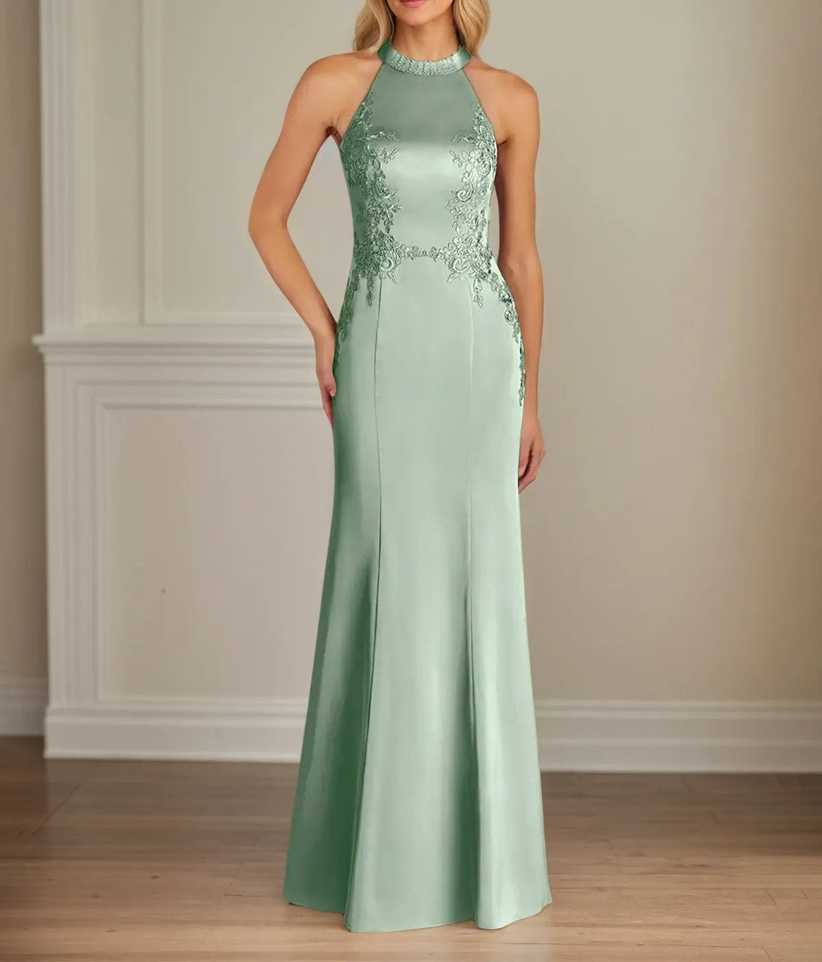 Trumpet/Mermaid Halter Neck Sleeveless Floor-Length Satin Dress With Pleated