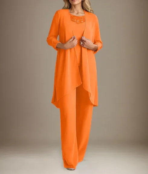 Chiffon Scoop Long Sleeves Mother Of The Bride Pantsuits With Jacket