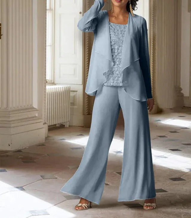 Chiffon Long Sleeves Mother of the Bride Pantsuits with Jacket