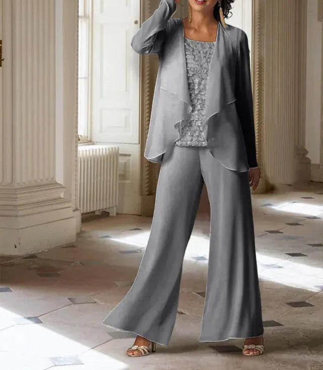 Chiffon Long Sleeves Mother of the Bride Pantsuits with Jacket