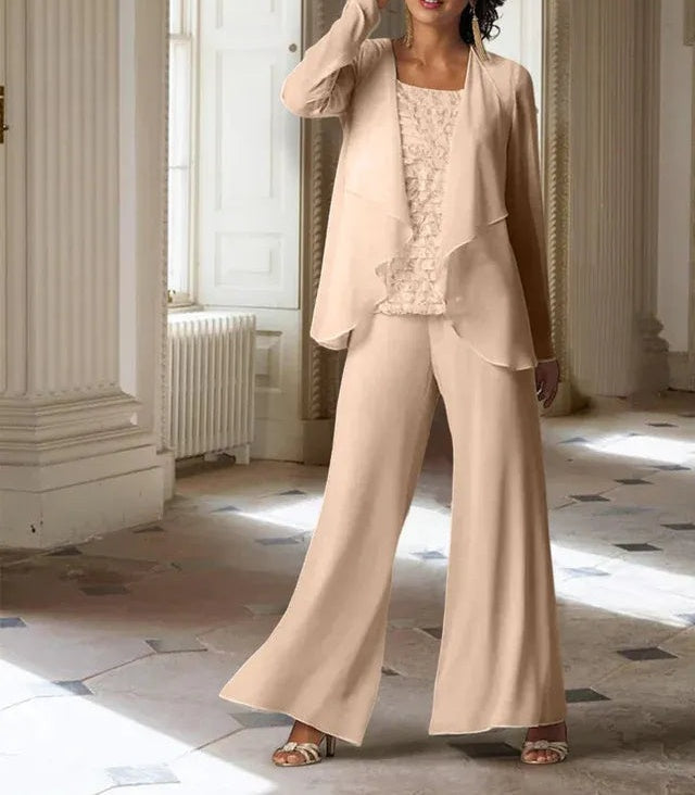 Chiffon Long Sleeves Mother of the Bride Pantsuits with Jacket