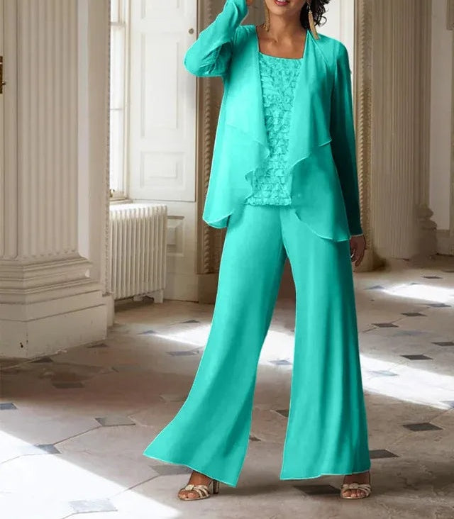 Chiffon Long Sleeves Mother of the Bride Pantsuits with Jacket