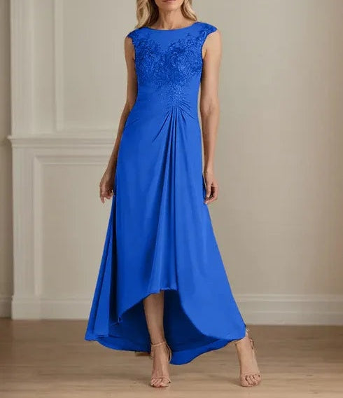 Champagne A-Line Scoop Lace Chiffon Dress