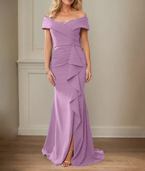 Sheath/Column V-Neck Illusion Floor-Length Lace Chiffon Mother of the Bride Dress With Pleated Sequins