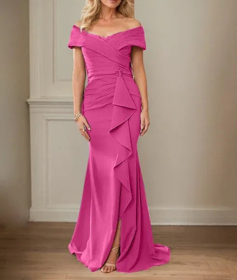 Sheath/Column V-Neck Illusion Floor-Length Lace Chiffon Mother of the Bride Dress With Pleated Sequins