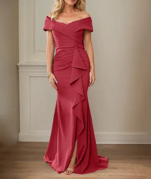 Sheath/Column V-Neck Illusion Floor-Length Lace Chiffon Mother of the Bride Dress With Pleated Sequins