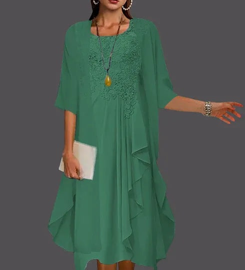 Two Piece A-Line Chiffon Lace Sleeveless Jacket Dresses with Pleats Appliques