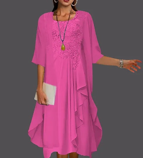 Two Piece A-Line Chiffon Lace Sleeveless Jacket Dresses with Pleats Appliques