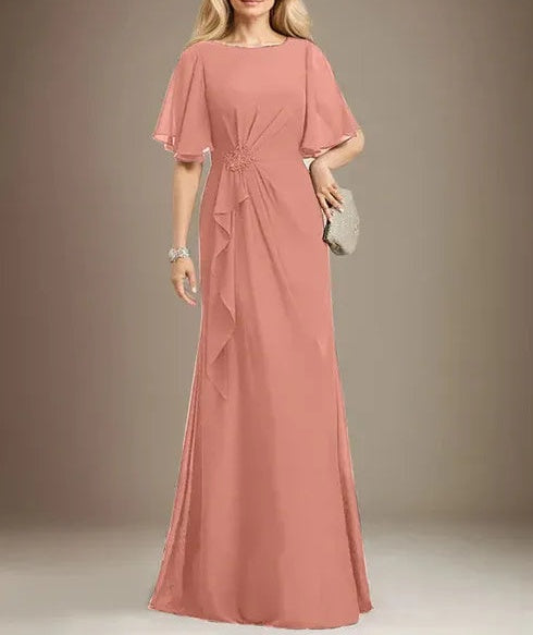 A-line Scoop Floor-Length Chiffon Mother of the Bride Dress With Cascading Ruffles Beading Sequins