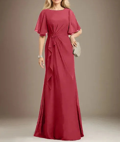 A-line Scoop Floor-Length Chiffon Mother of the Bride Dress With Cascading Ruffles Beading Sequins