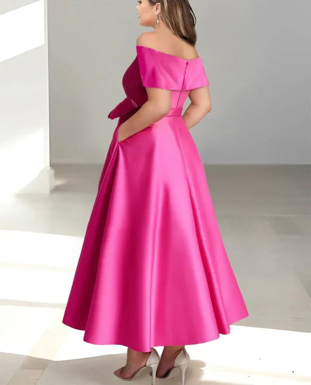 A-Line/Princess Off-the-Shoulder Sleeveless Ankle-Length Mother of the Bride Dresses with Pockets