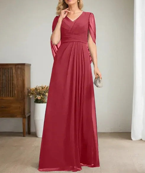 Dark Navy A-Line V-Neck Long Mother of Bride Dress