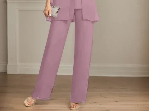 Jumpsuit/Pantsuit Separates Scoop Floor-Length Chiffon Lace Mother of the Bride Dress With Sequins