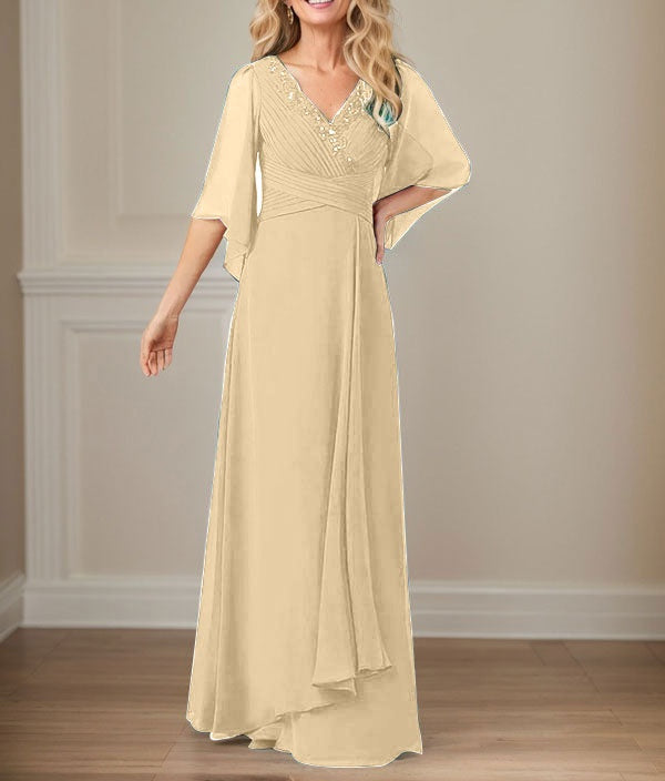 A-Line V-Neck Long Sequins Chiffon Mother Dress