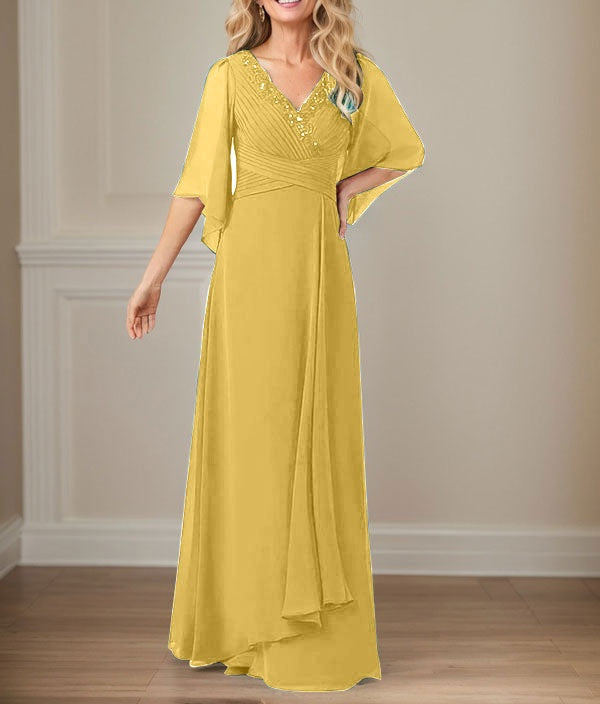 A-Line V-Neck Long Sequins Chiffon Mother Dress