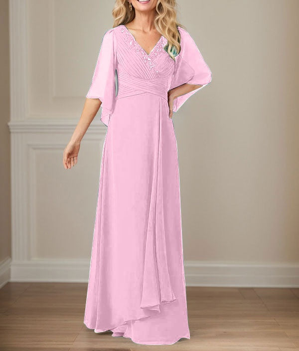 A-Line V-Neck Long Sequins Chiffon Mother Dress