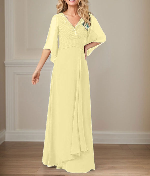 A-Line V-Neck Long Sequins Chiffon Mother Dress