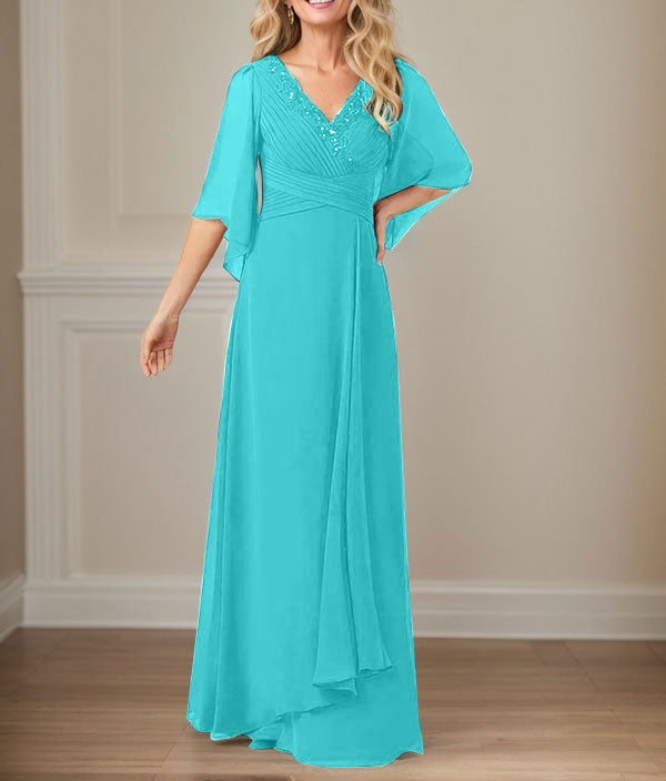 A-Line V-Neck Long Sequins Chiffon Mother Dress